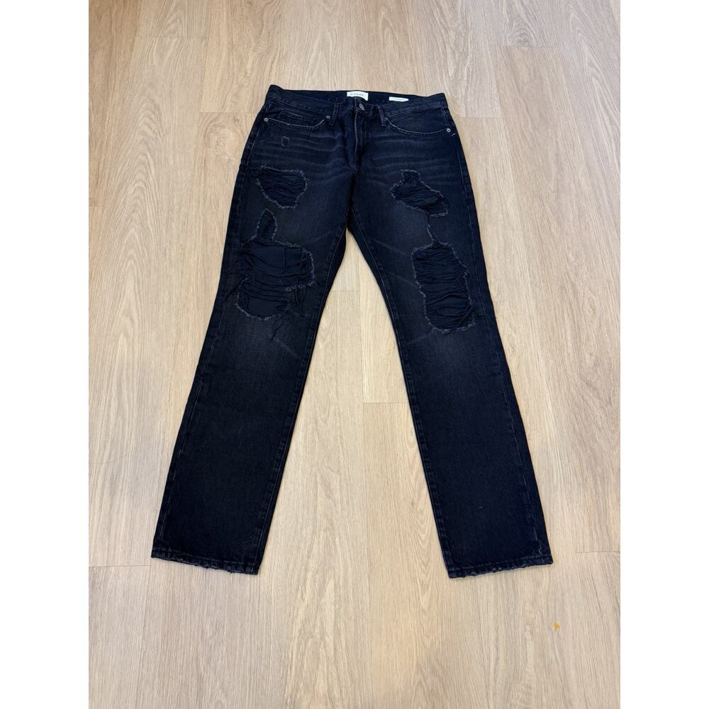 Frame Men's 32 Jeans Black L'Homme Slim Fit Straight Distressed Mid Rise